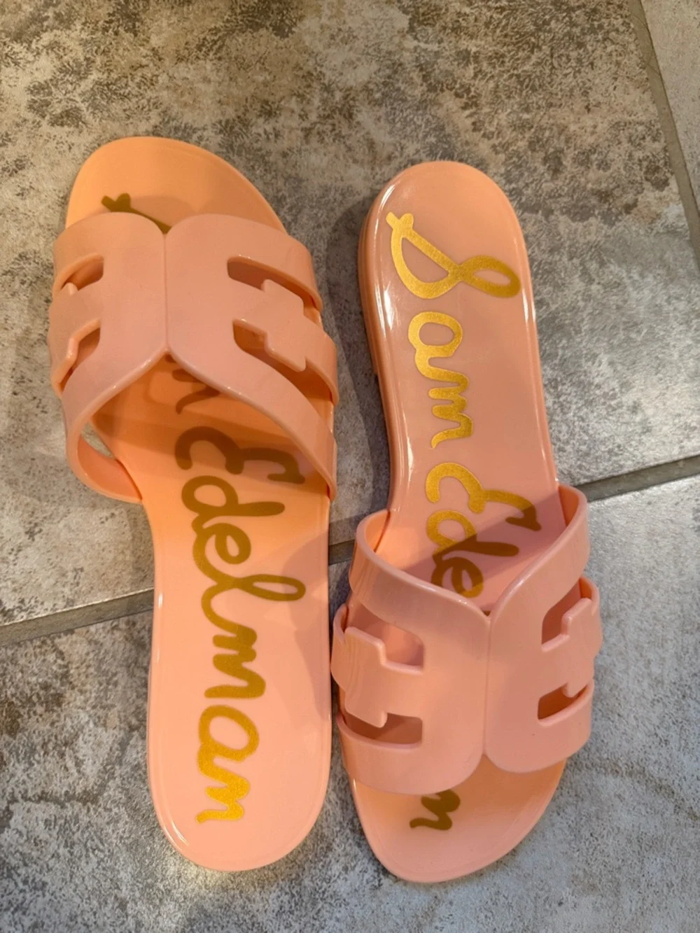 Sam Edelman Glossy Peach Slide Mules - Picture 3 of 5